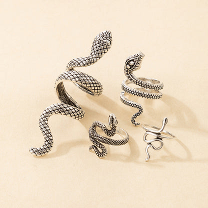 Vintage Cool Snake Shape Rings for Women 4pcs/set
