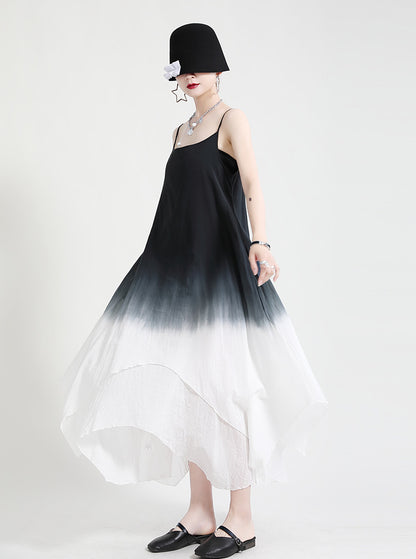 Summer Linen Dyed Irregular Sleeveless Long Dresses