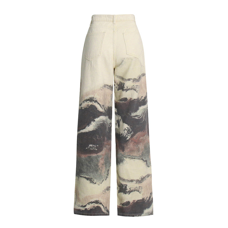 Fashion High Waist Water Ink Wide Legs Pants
