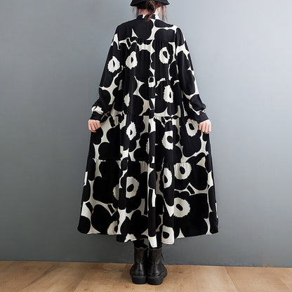 Vintage Black and White Long Shirt Cozy Dresses