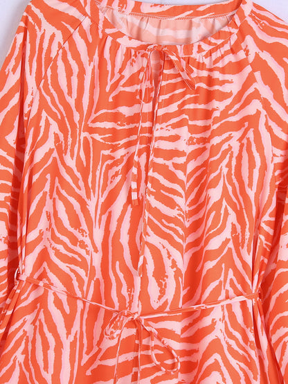 Women Orange Animal Striped Print Summer Dresses