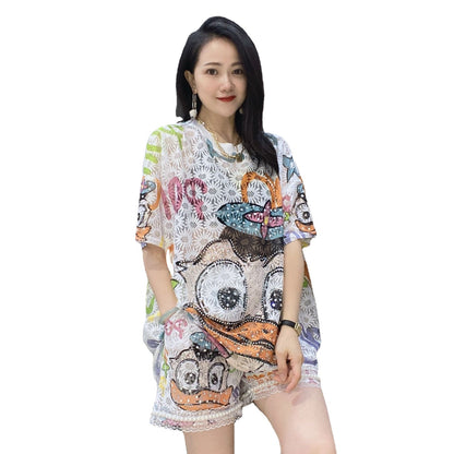Summer Lovely Lace Casual Short Sleeves and Shorts Sets