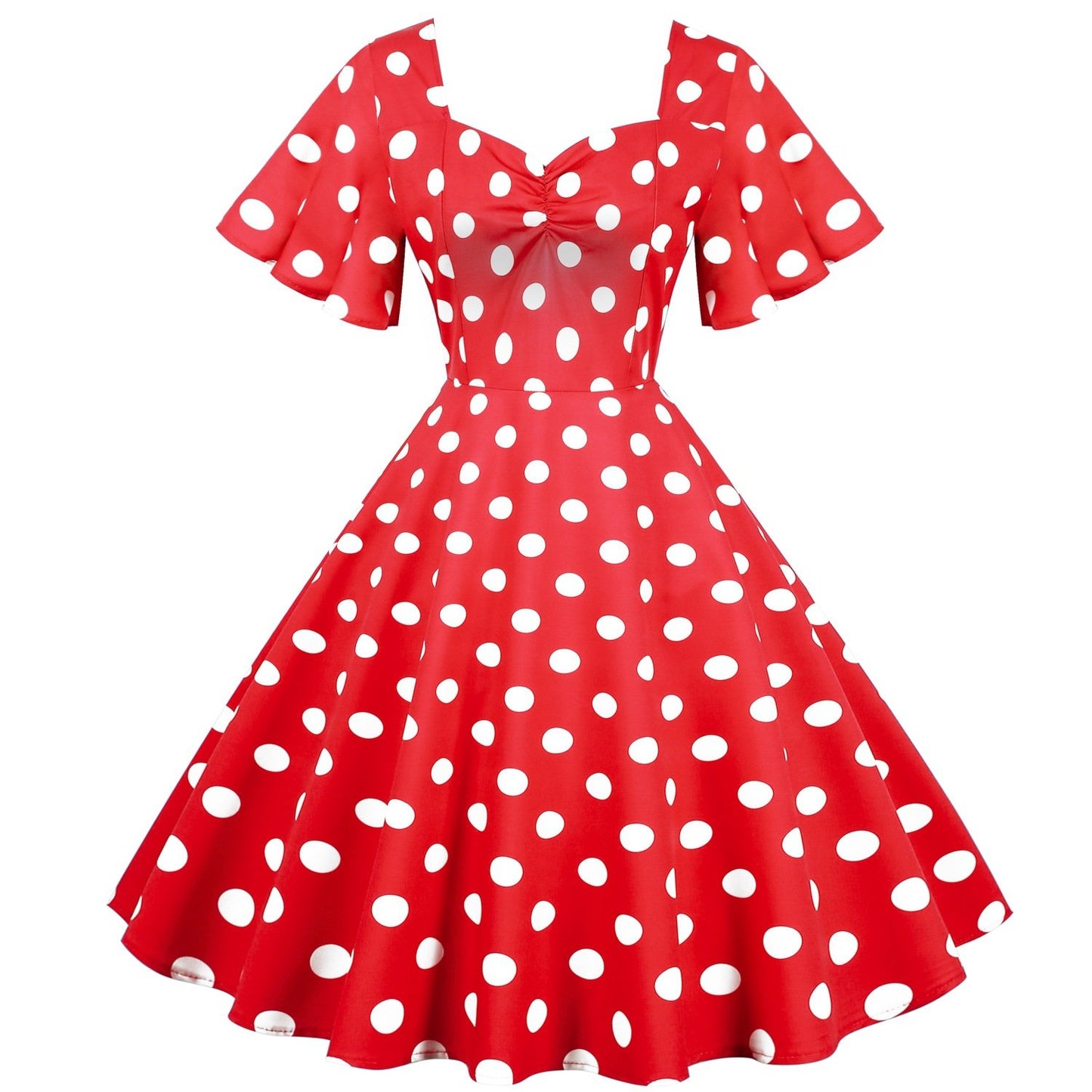 Retro Dot Print Short Sleeves Short Dresses-STYLEGOING