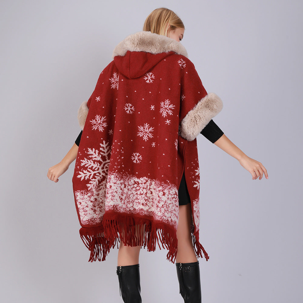 Christmas Red Velvet Hoodies Overcoat for Women