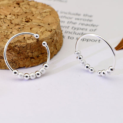 String Beads Design Rotatable Silver Rings for Women
