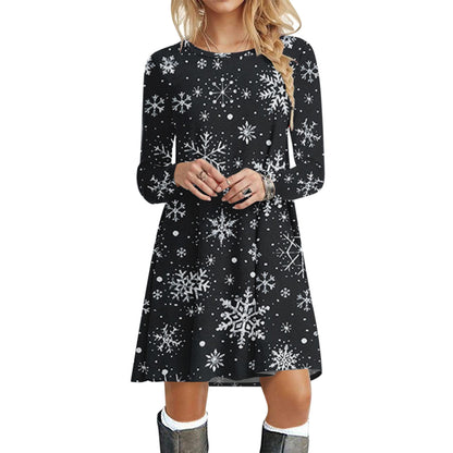 Casual Merry Christmas Long Sleeves Short Dresses