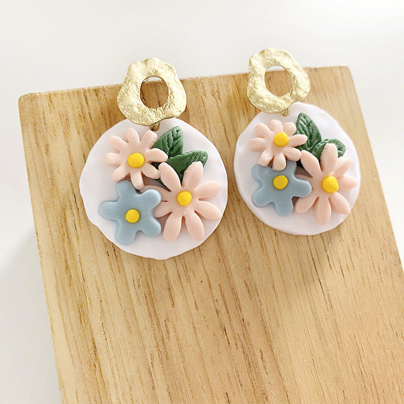 Engraved Flowers Handmade Clay Earrings for Women