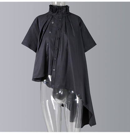 Designed Stand Collar Irregular Summer Women Shirts
