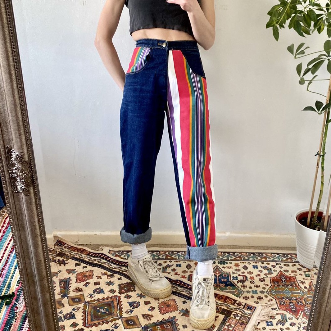Women Bule Striped Demin Haren Pants-STYLEGOING