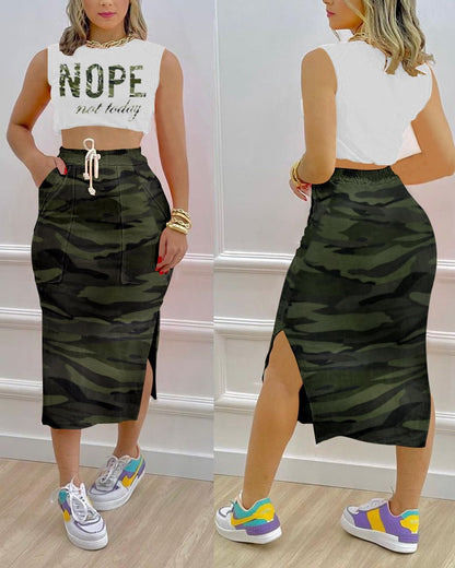 Casual Women Two Pieces Suits Tops and Skirts