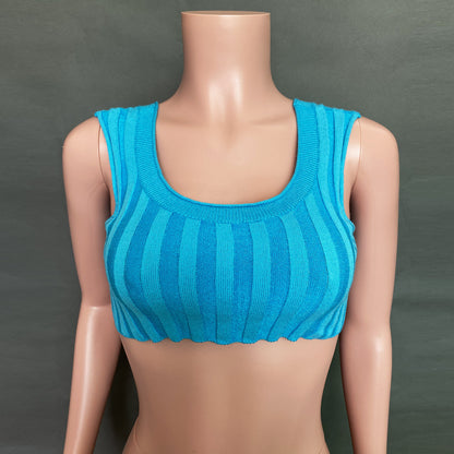 Sexy High Neck Knitting Women Short Tops Suits
