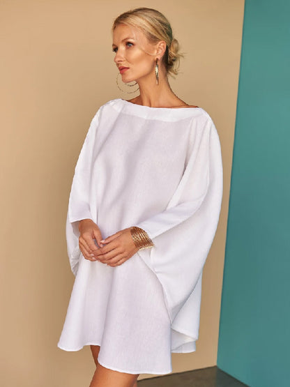 White A Line Mini Bat Dresses