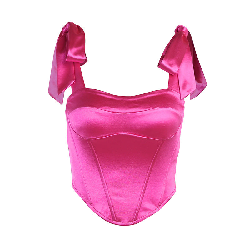 Sexy Satin Backless Vest Crop Tops for Women