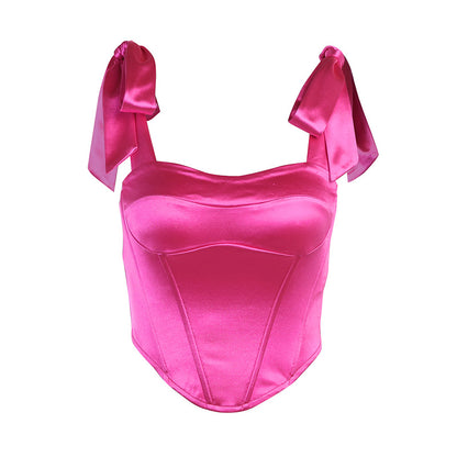 Sexy Satin Backless Vest Crop Tops for Women