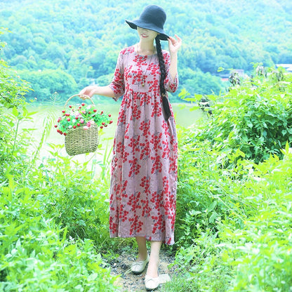 Ethinc Line Summer Half Sleeves Women Long Dresses