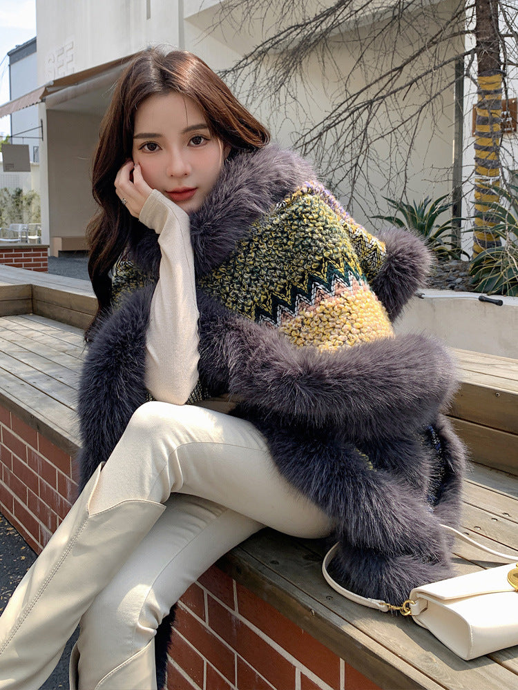 Luxury Designed Knitting Winter Warm Artificial Fox Fur Capes