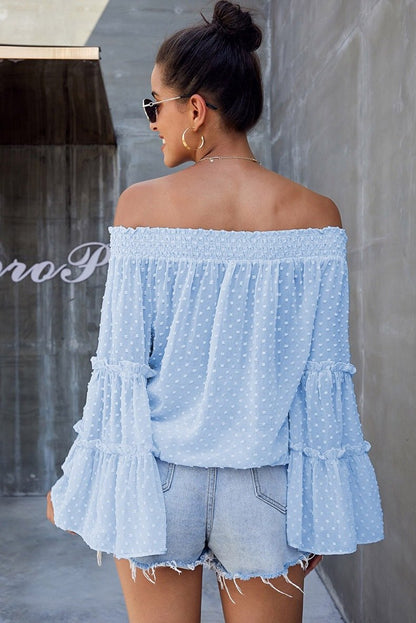 Off The Shoudler Bell Sleeves Chiffon Blouses-STYLEGOING