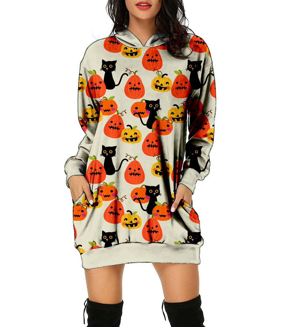 Halloween Pumpkin Design Pullover Hoodies for Women