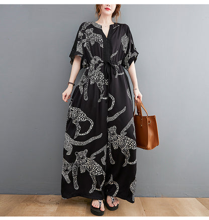 Summer Plus Sizes Lace Up Waist Women Wide Leg Jumpsuits