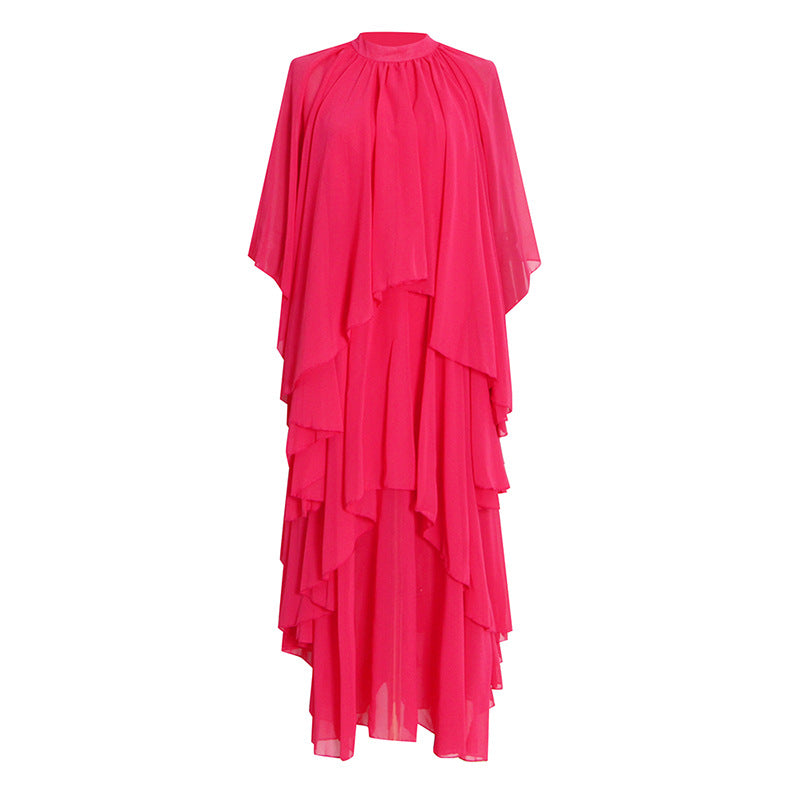 Chiffon High Neck Ruffle Women Long Holiday Dresses