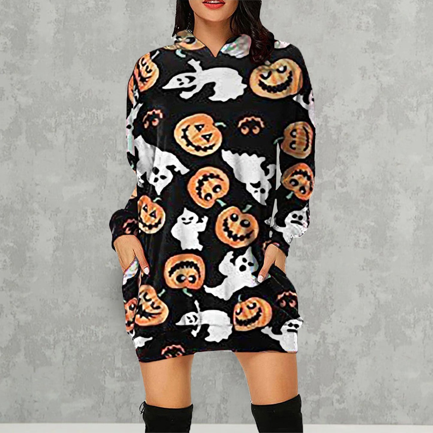Halloween Pumpkin Design Long Sleeves Hoodies for Women
