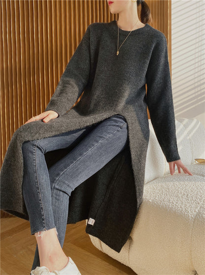 Warm Knitting Split Design Pullover Long Dresses