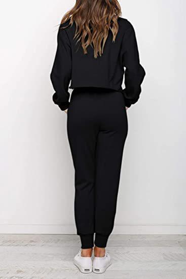 Women Round Neck Drawstring Casual Fall Sporting Suits-STYLEGOING