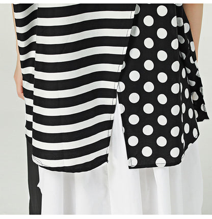 Summer Dot Print Irregular Top Blouses for Women