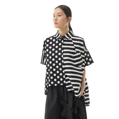 Summer Dot Print Irregular Top Blouses for Women