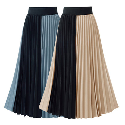 Women Contrast Color Women Pleated Skirts