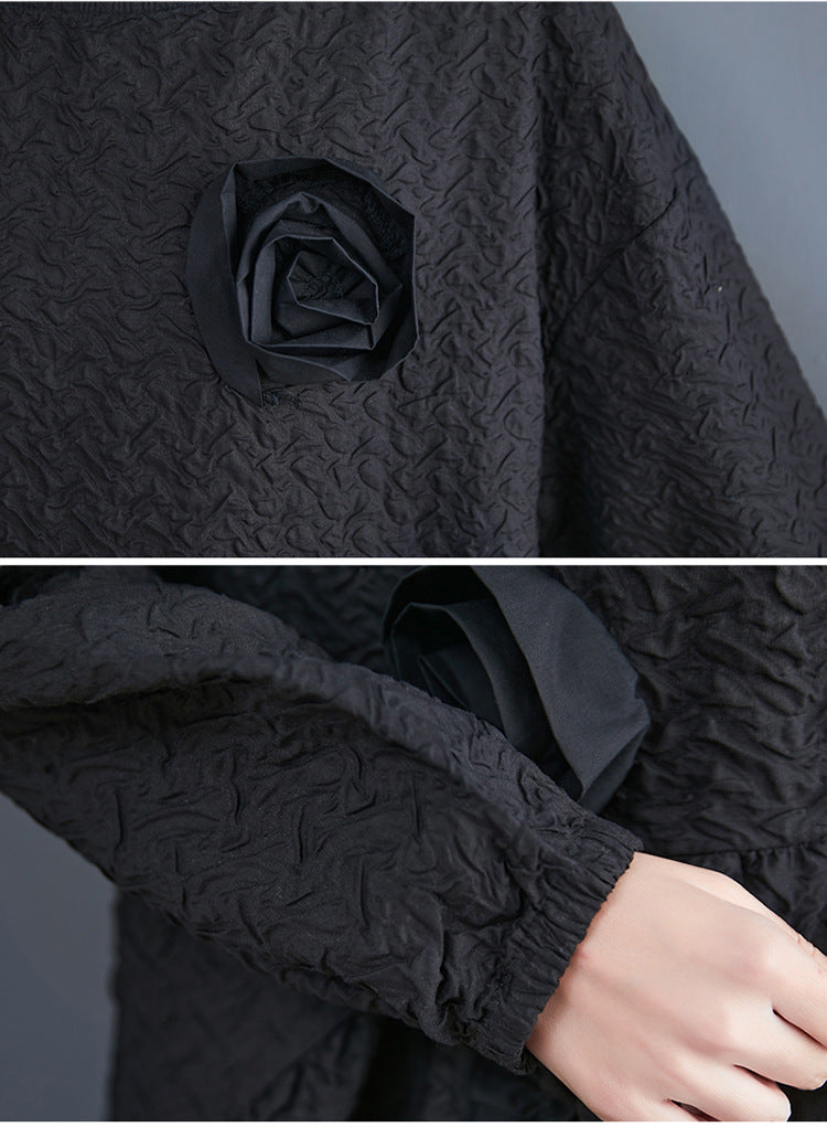 Vintage 3D Flower Black Long Cozy Dresses