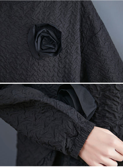 Vintage 3D Flower Black Long Cozy Dresses