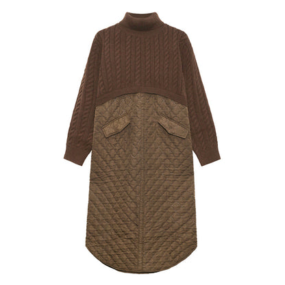 Women High Neck Winter Thicken Knitting Botton Cozy Dresses