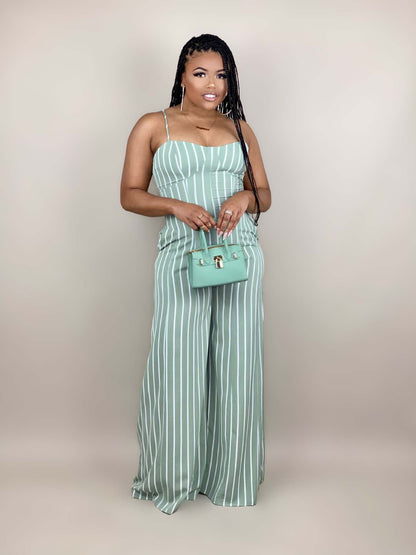 Sexy Backless Striped Wide Legs Jumpsuits