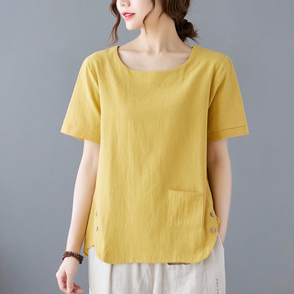 Casual Linen Short Sleeves Women Blouses