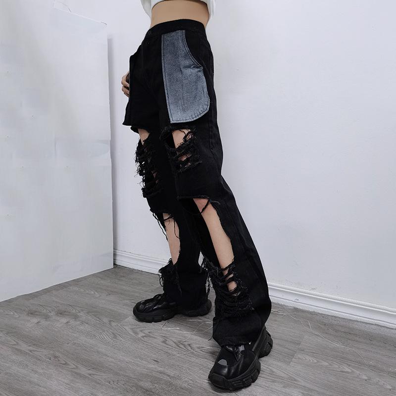 Causal Broken Holes High Waist Demin Pants-STYLEGOING