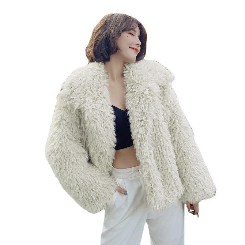 Winter Pink Artifical Fur Soft Overcoat for Women