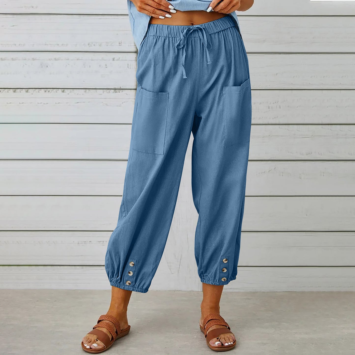 Casual High Waist Linen Wide Legs Pants for Women