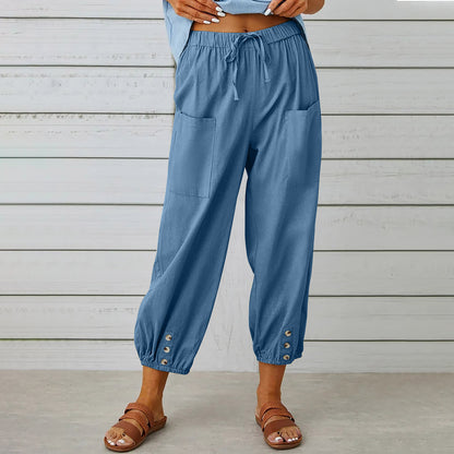 Casual High Waist Linen Wide Legs Pants for Women