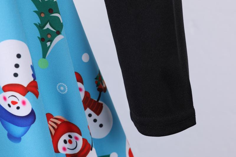 Blue Long Sleeves Snowman Christmas Dresses