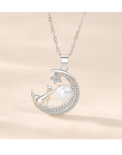 Fashion Moon Star Design Sterling Sliver Necklace