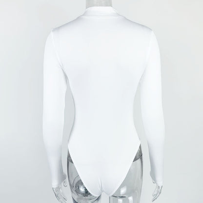 Sexy Fashion Long Sleeves Zipper Tight Jumpsuits Shirts