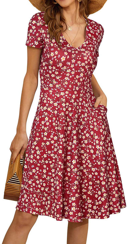 Casual Summer Sunflower Print Daily Women Sun Dresses