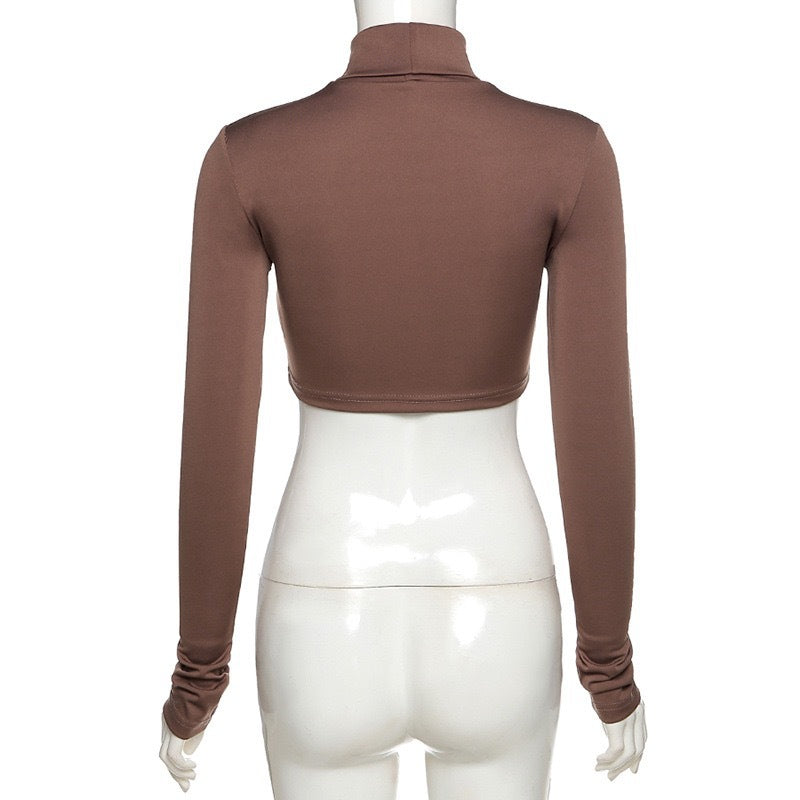 Sexy Long Sleeves High Neck Middriff Baring Women Tops