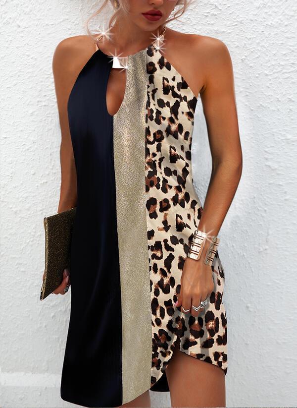 Sexy Women Leopard Backless Halter Mini Dresses-STYLEGOING