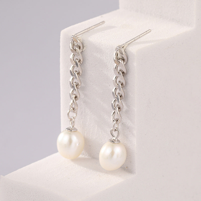 Fashion Sterling Silver Tassel Earring with Pearl E1335