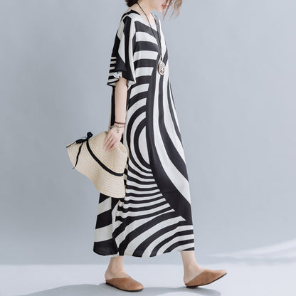 Summer Black Striped Plus Sizes Dresses