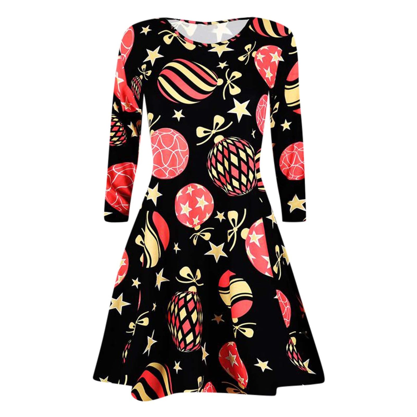 Merry Christmas Santa Claus Women Long Sleeves Dresses