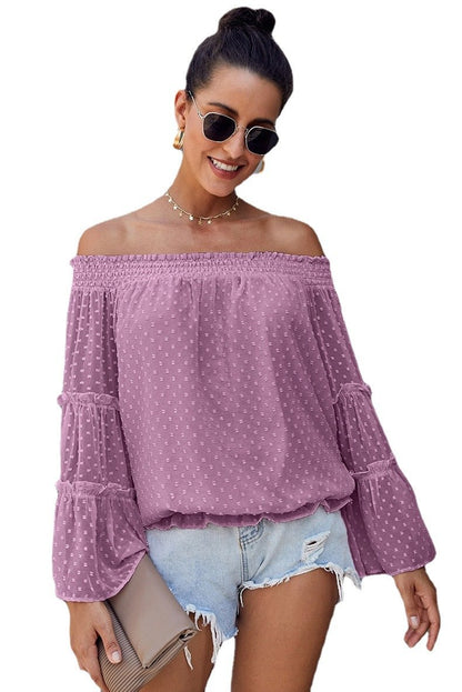 Off The Shoudler Bell Sleeves Chiffon Blouses-STYLEGOING