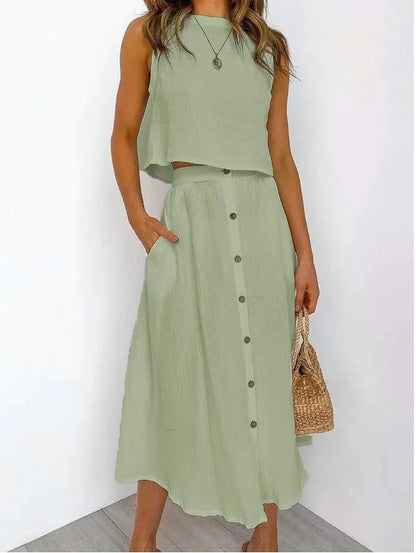 Casual Summer Women Tank Top and Skirts Suits